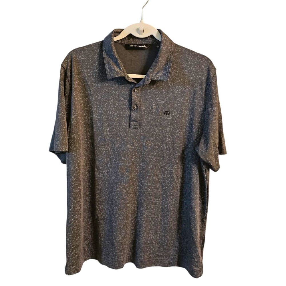 Travis Mathew Polo Shirt Mens Large Dark Gray Small Dots Golf Performance Top